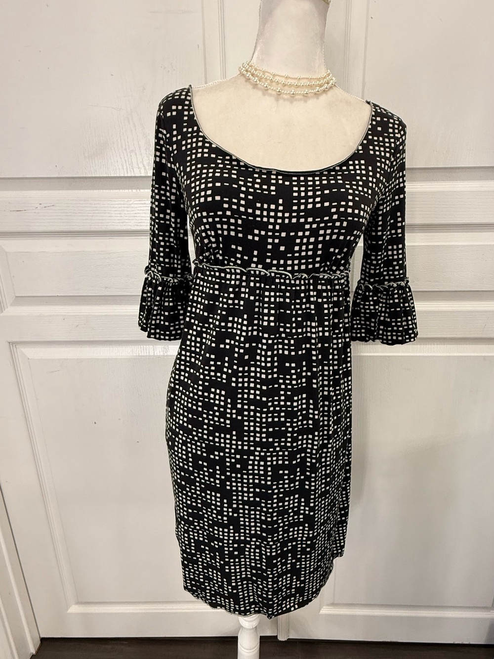 Studio M Black Dress with White Geometric Print